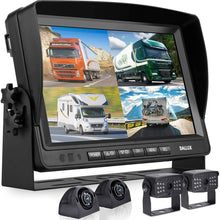 Backup Camera System with 9" Monitor Built-in DVR Recorder for RV Semi Box Truck Trailer Motorhome,Quad Split Screen 4 Channel 1080P HD Waterproof Rear & Side View Rearview Camera Kit