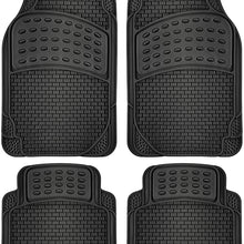 OxGord Brick-Style All-Weather Rubber Floor-Mats - Waterproof Protector for Spills, Dog, Pets, Car, SUV, Minivan, Truck - 4-Piece, Black