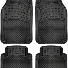 OxGord Brick-Style All-Weather Rubber Floor-Mats - Waterproof Protector for Spills, Dog, Pets, Car, SUV, Minivan, Truck - 4-Piece, Black