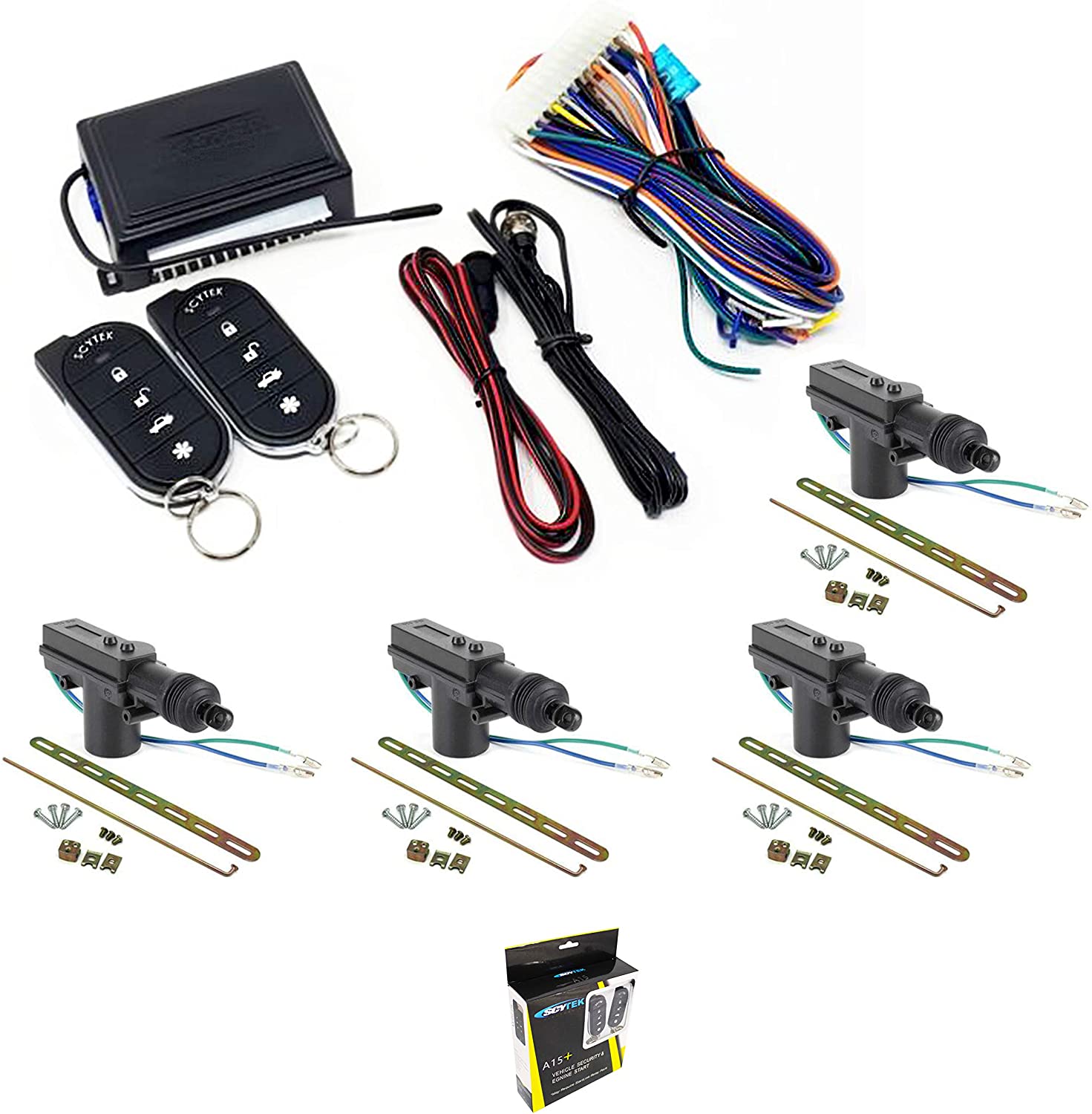 Scytek A15+ Keyless Entry Car Alarm Security System Shock Sensor + 4 Door Locks