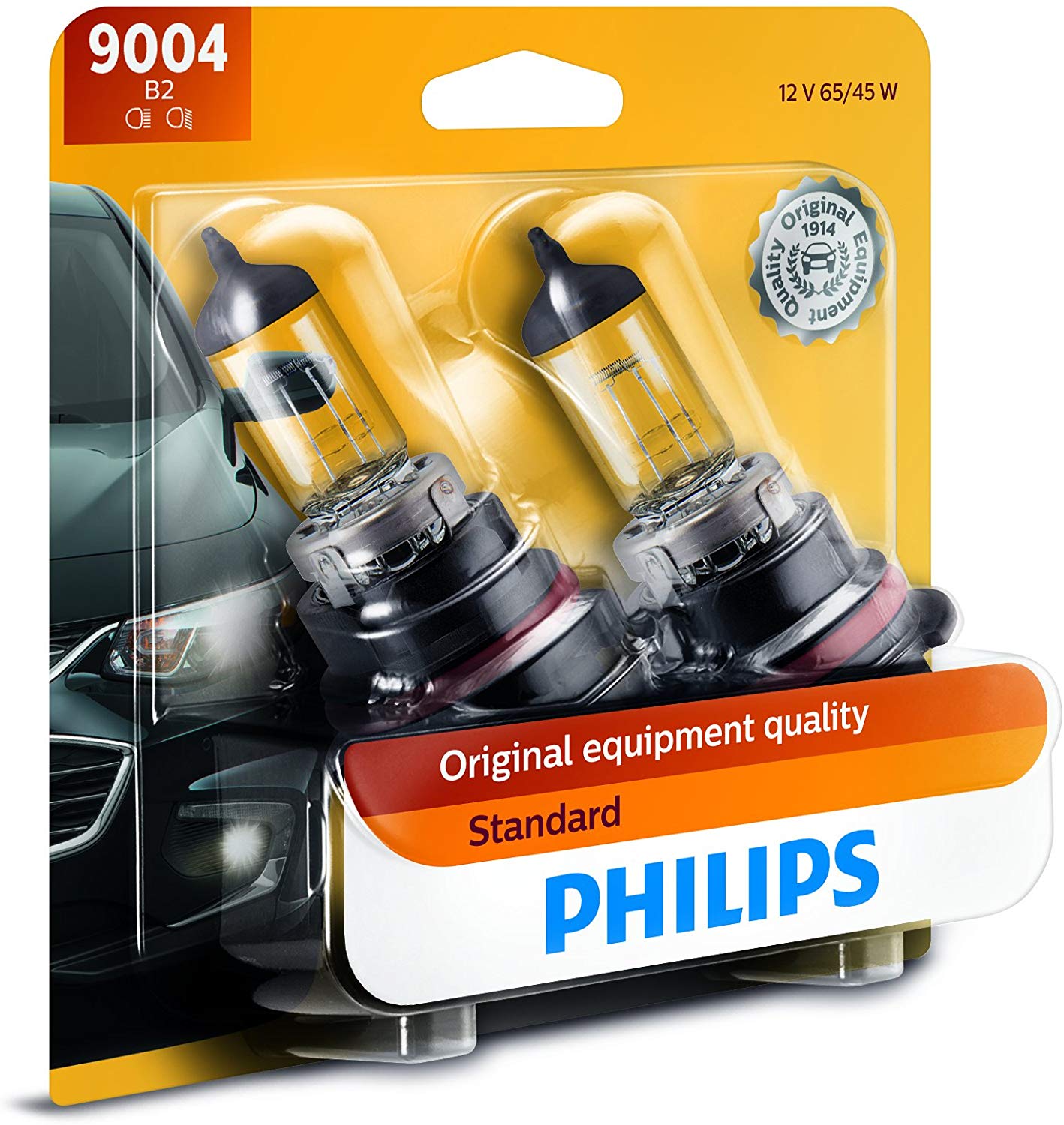 Philips 9004 Standard Halogen Replacement Headlight Bulb, 2 Pack