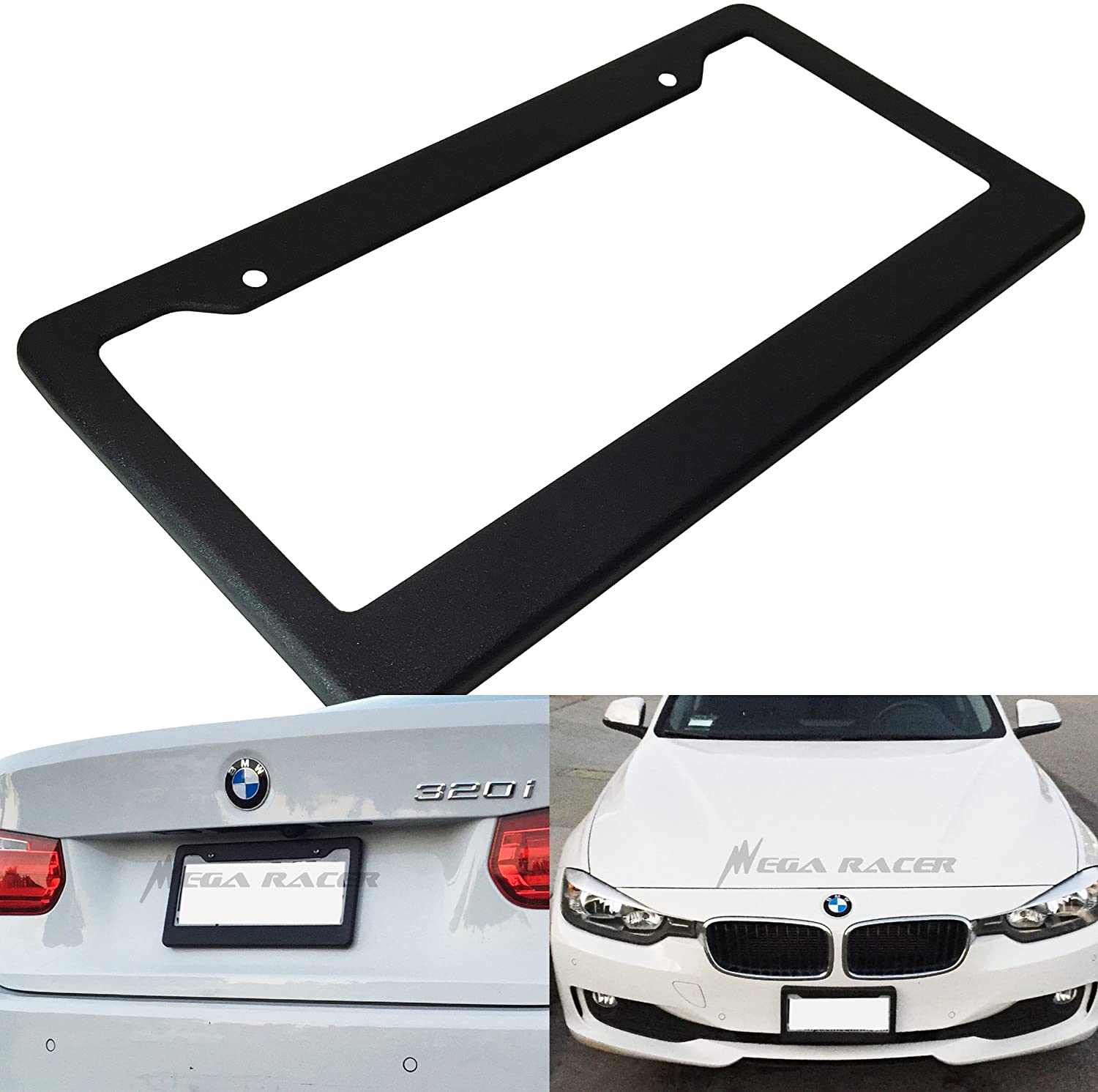 Mega Racer (Pack of 1) JDM Style Matte Black License Plate Frame Front or Rear Cover Holder Tag US Auto Car Sedan Truck SUV RV Van