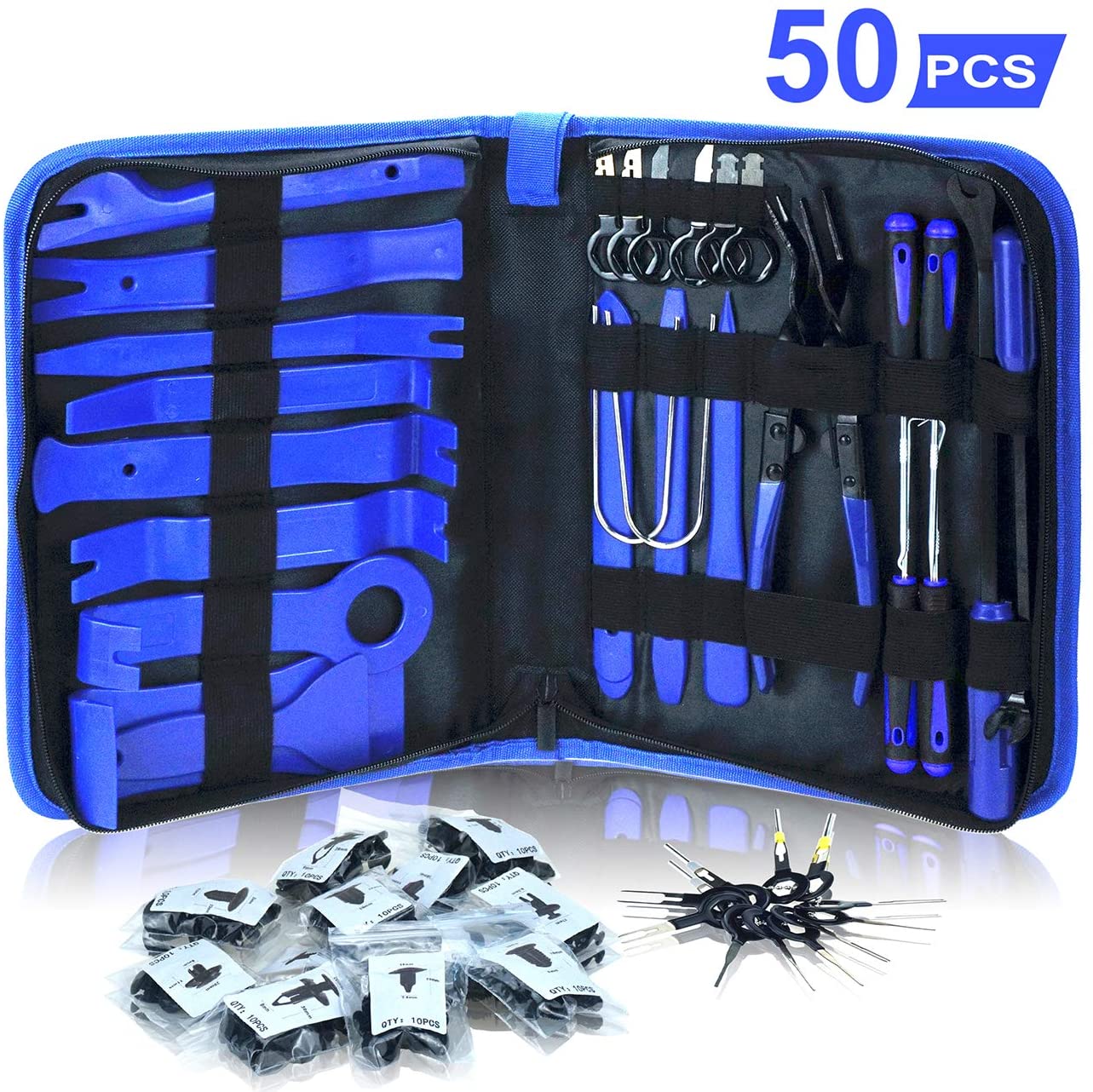 Dualeco Trim Removal Tool Set 50Pcs, Car Trim Puller Tool Kit, Plastic Pry Tools Set for Trim/Panel/Door/Audio, Auto Clip Pliers/Fastener Remover Set, Car Terminal/Stereo Removal Tool