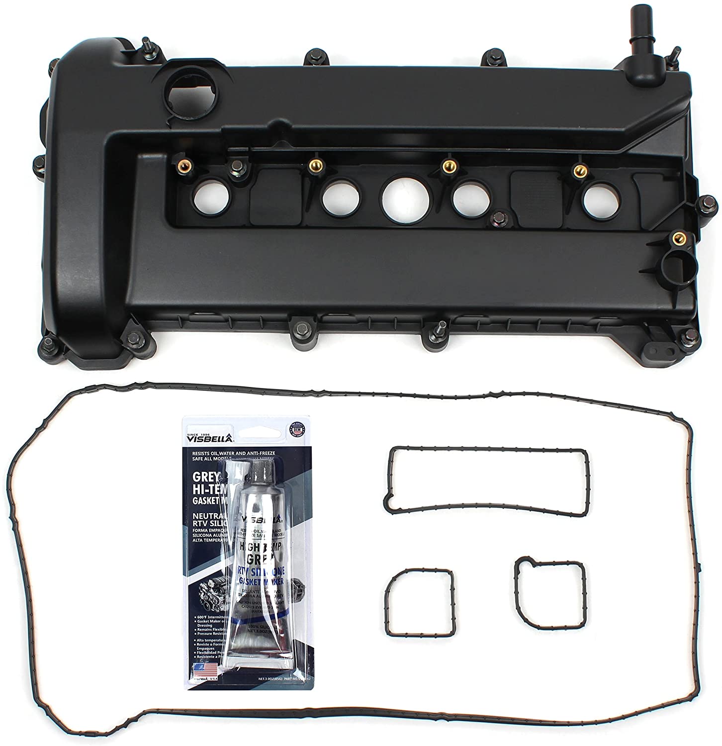 Brand New Engine Valve Cover and Valve Cover Gasket Set with Spark Plug Tube Seal Compatible with 2005-13 Ford 2.0L 2.3L Mercury DOHC