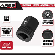 ARES 70198 - Low Profile Impact Socket Adapter Set - Impact-Rated Heat-Treated Chrome Vanadium Steel Features Knurling For Enhanced Grip