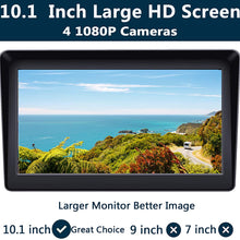 10.1" 1080P Backup Camera Monitor & Built-in DVR for RV Truck Trailer Rear Side Front Reversing View Wired System FHD Image 4 Split Large Screen 64GB Recorder IP69 Waterproof Avoid Blind Spot Kit