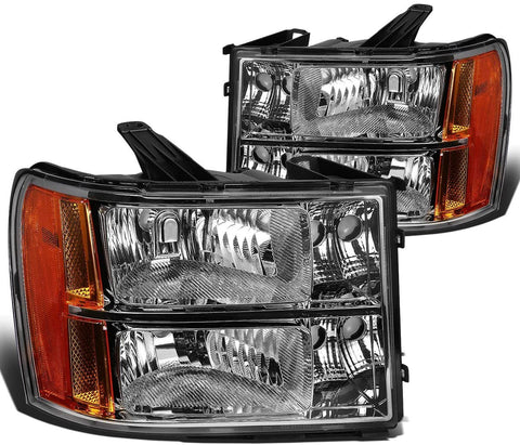 DNA Motoring HL-OH-GMCSIE07-CH-AM Headlight Assembly (Driver and Passenger Side),Chrome amber