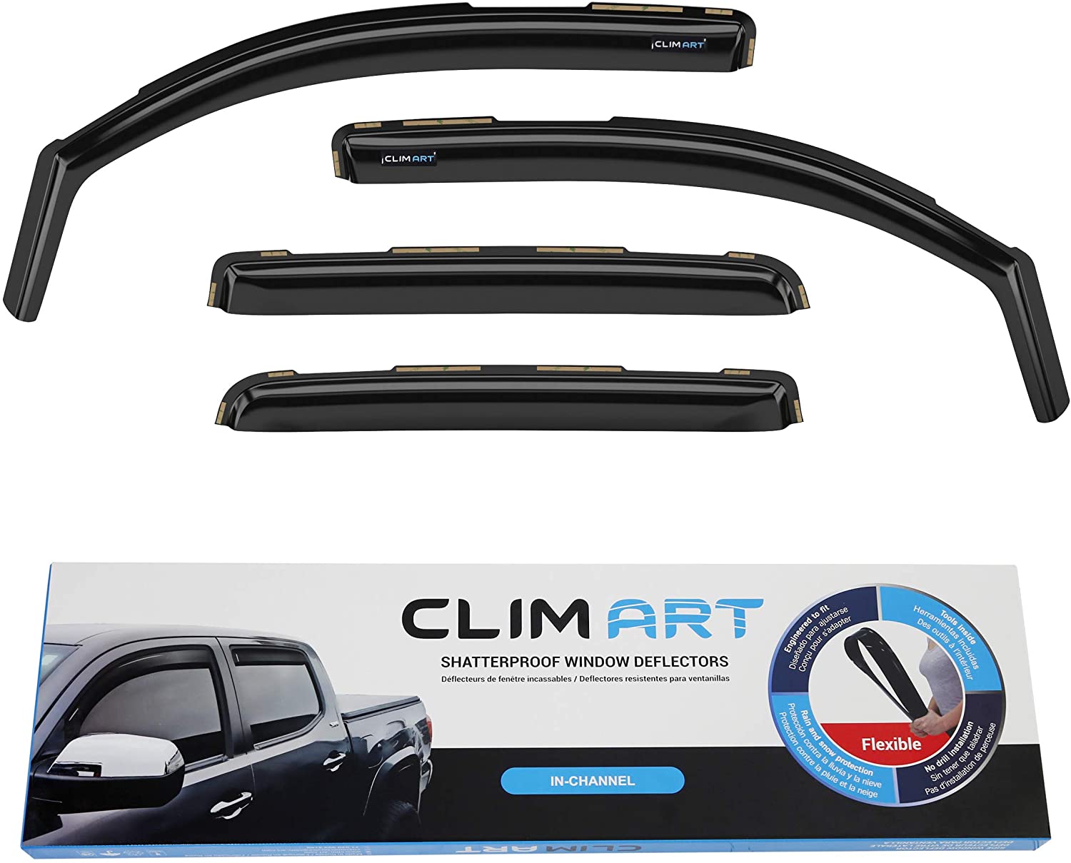 CLIM ART in-Channel Incredibly Durable Rain Guards for Toyota Tacoma Truck 16-20 Double Cab, Original Window Deflectors, Vent Deflector, Vent Window Visors, Dark Smoke Truck Accessories, 4 pcs- 616012