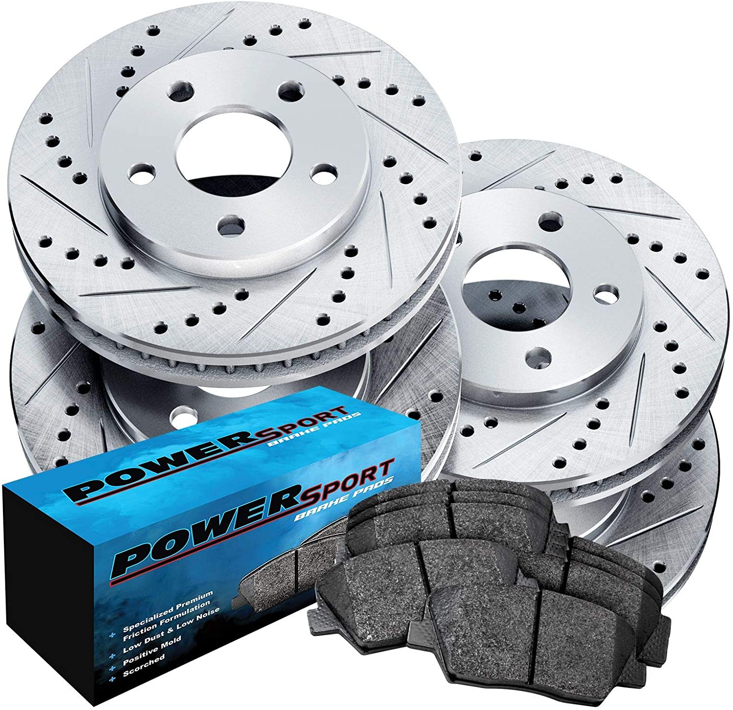 Full Kit Cross-Drilled Slotted Brake Rotors Kit and Ceramic Brake Pads BLCC.61114.02