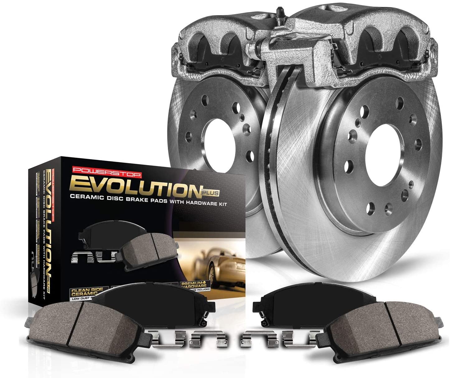 Power Stop KCOE4669 Autospeciality Replacement Front Caliper Kit- OE Rotors, Ceramic Brake Pads, Calipers
