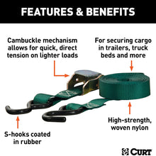 CURT 83016 1-Inch x 16-Foot Dark Green Nylon Cargo Straps, 900 lbs. Break Strength, 4-Pack