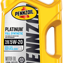 Pennzoil Platinum Full Synthetic Motor Oil (SN) 5W-20, 5 Quart - Pack of 1