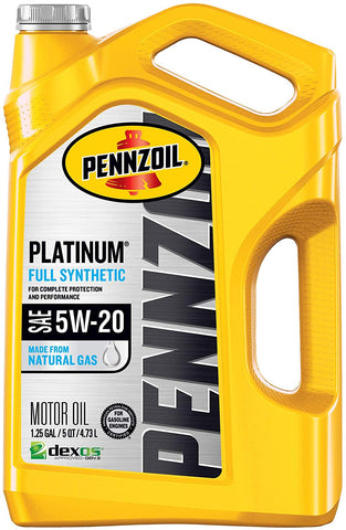 Pennzoil Platinum Full Synthetic Motor Oil (SN) 5W-20, 5 Quart - Pack of 1