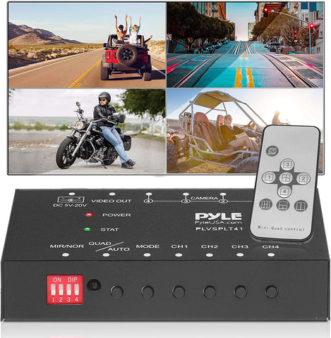 4-Channel Car Video Splitter Controller - Digital Picture Video Signal Switcher with Quad Selectable for Backup Camera Video Monitor Systems CCTV Camera, PAL/NTSC Auto Adapting - Pyle PLVSPLT41