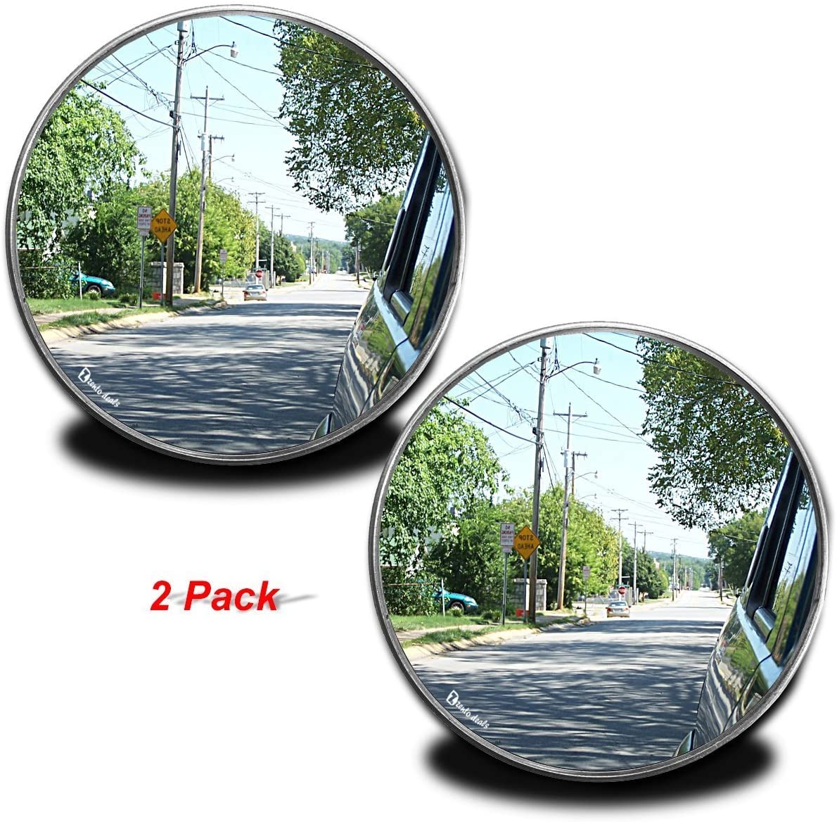 Zento Deals Pack of Two 2 Inch Stick-on Rearview Blind Spot Mirrors Aluminum Border Thin Car Mirrors