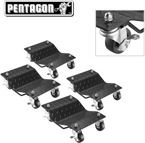 Pentagon Tool | Premium 4-Pack | Car Tire Dolly - Tire Skates | 1,500 lbs Rating | Black