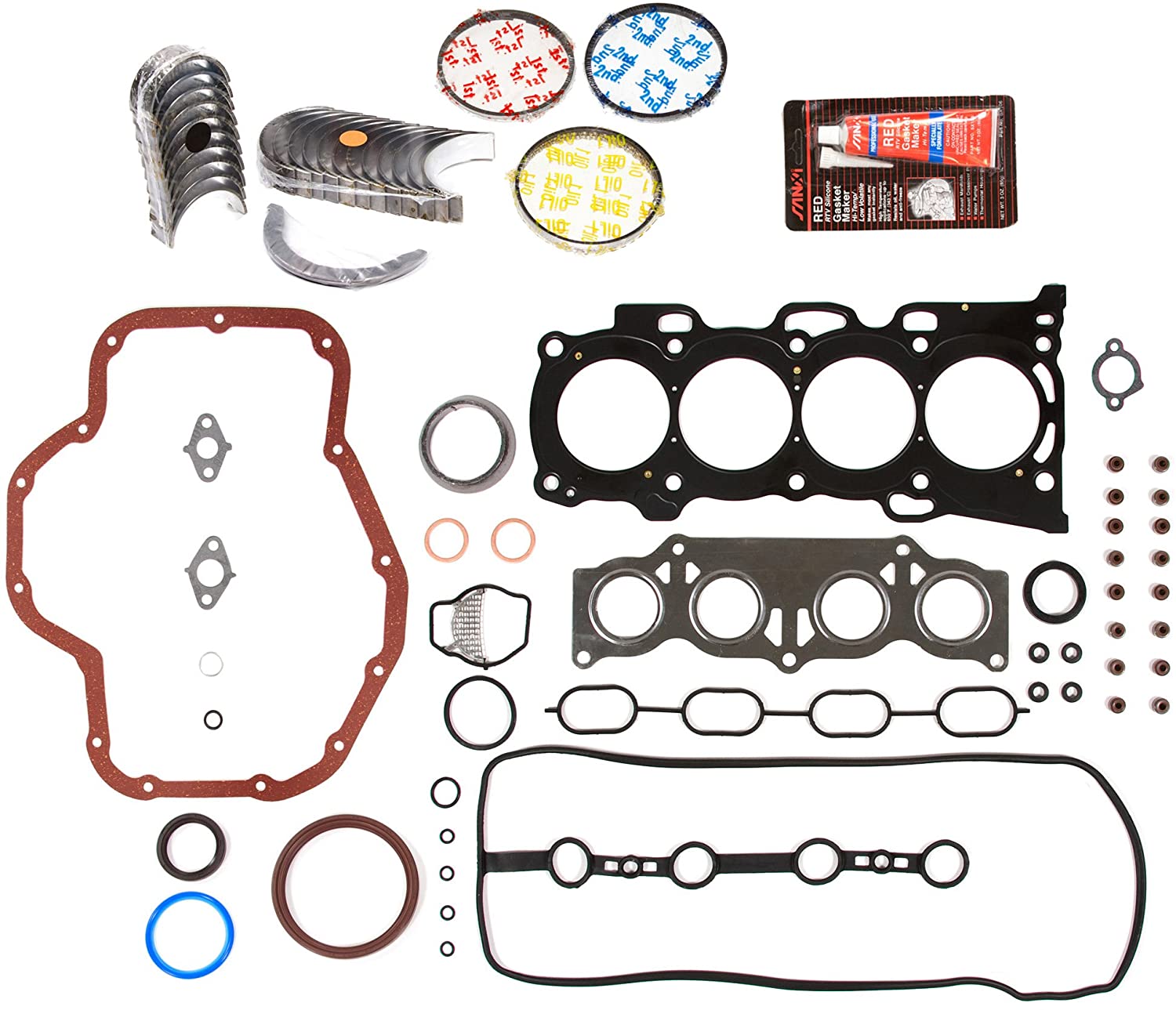 Evergreen Engine Rering Kit FSBRR2040EVE��� Compatible With 01-05 Toyota Highlander Rav4 Solara 2.4 2AZFE Full Gasket Set, Standard Size Main Rod Bearings, Standard Size Piston Rings (Pistons Standard Main Standard | Rod Standard)