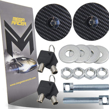 Mega Racer Universal 100% Carbon Fiber Front Hood Latch Pin Key Locking Kit Black Racing Sport Mount Bonnet Nismo Auto Sedan Coupe