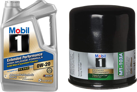 Mobil 1 Extended Performance High Mileage Formula Motor Oil 0W-20, 5-Quart, Single Bundle M1-103A Extended Performance Oil Filter