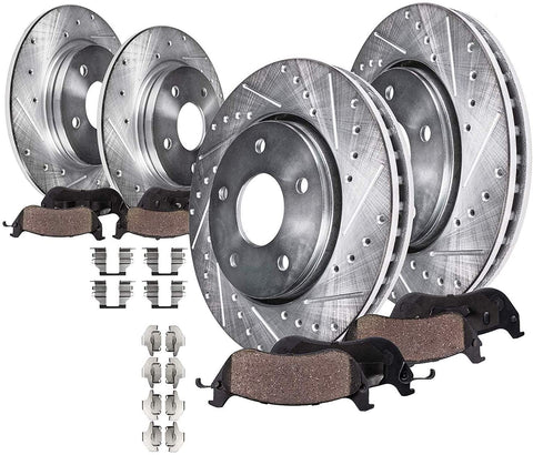 Detroit Axle - Front & Rear Drilled Brake Rotors Ceramic Pads for 2011-2017 Jeep Grand Cherokee(Exc. SRT)/ Dodge Durango - Models w/ 330mm (12.98