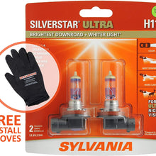 SYLVANIA - H11 SilverStar Ultra + FREE Installation Glove - High Performance Halogen Headlight Bulb, High Beam, Low Beam and Fog Replacement Bulb, Brightest Downroad & Whiter Light (Contains 2 Bulbs)