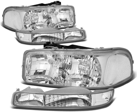 4Pcs Chrome Housing Clear Corner Headlight Bumper Light Lamp Replacement for GMC Sierra Yukon XL 1500 2500 3500 C3 99-07