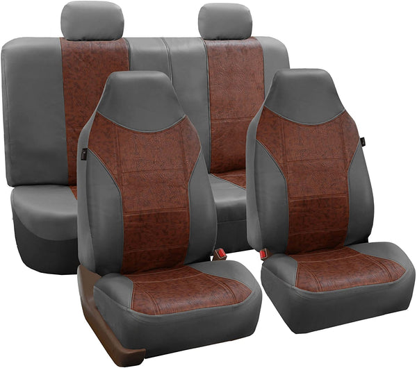 FH Group FH-PU103114 High Back Royal PU Leather Car Seat Covers Airbag & Split Solid Black-Fit Most Car, Truck, SUV, or Van