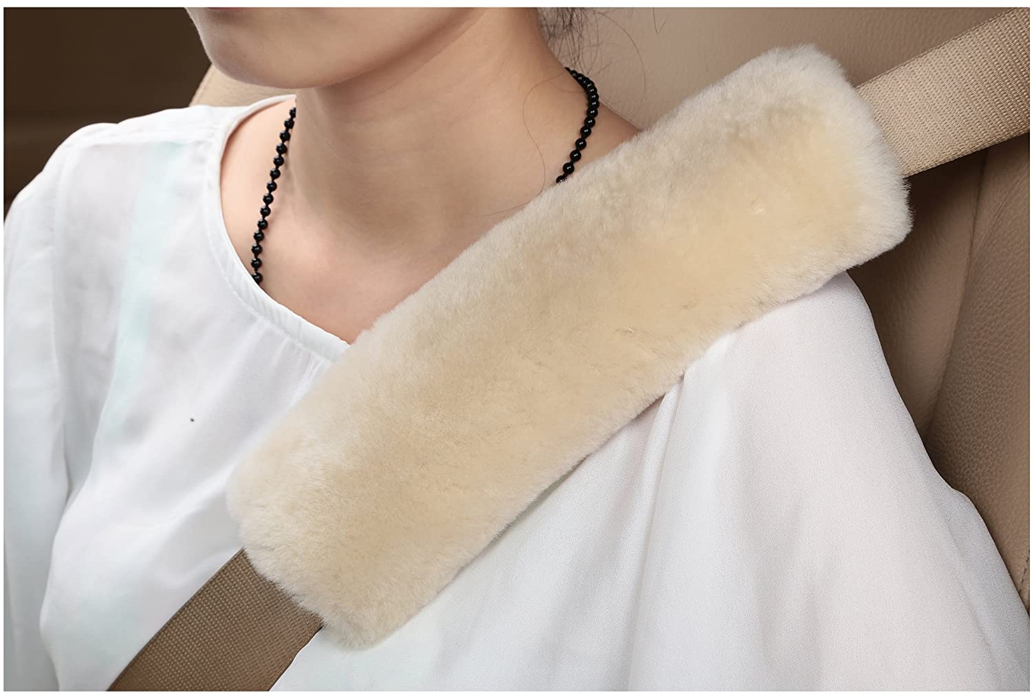 U&M Authentic Sheepskin Auto Seat Belt Cover Shoulder Seatbelt Pad for Adults Youth Kids Toddlers - Car, Truck, SUV, Airplane,Camera Backpack Straps - Genuine High Density Soft Australian Wool