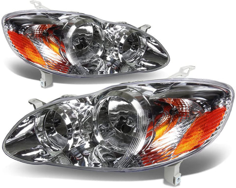 For 03-08 Corolla E120 Pair of Chrome Housing Amber Corner Headlight Lamps Kit