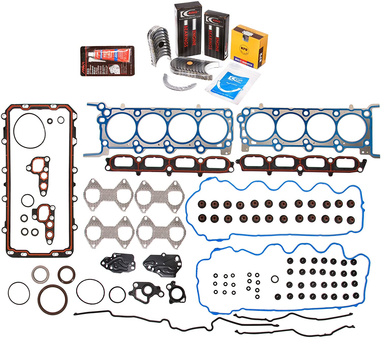 Evergreen Engine Rering Kit FSBRR8-21200��� Compatible With 04-06 Ford F150 F250 Lincoln 5.4 TRITON 3 Valves Full Gasket Set, Standard Size Main Rod Bearings, Standard Size Piston Rings (Pistons Standard Main Standard | Rod Standard)