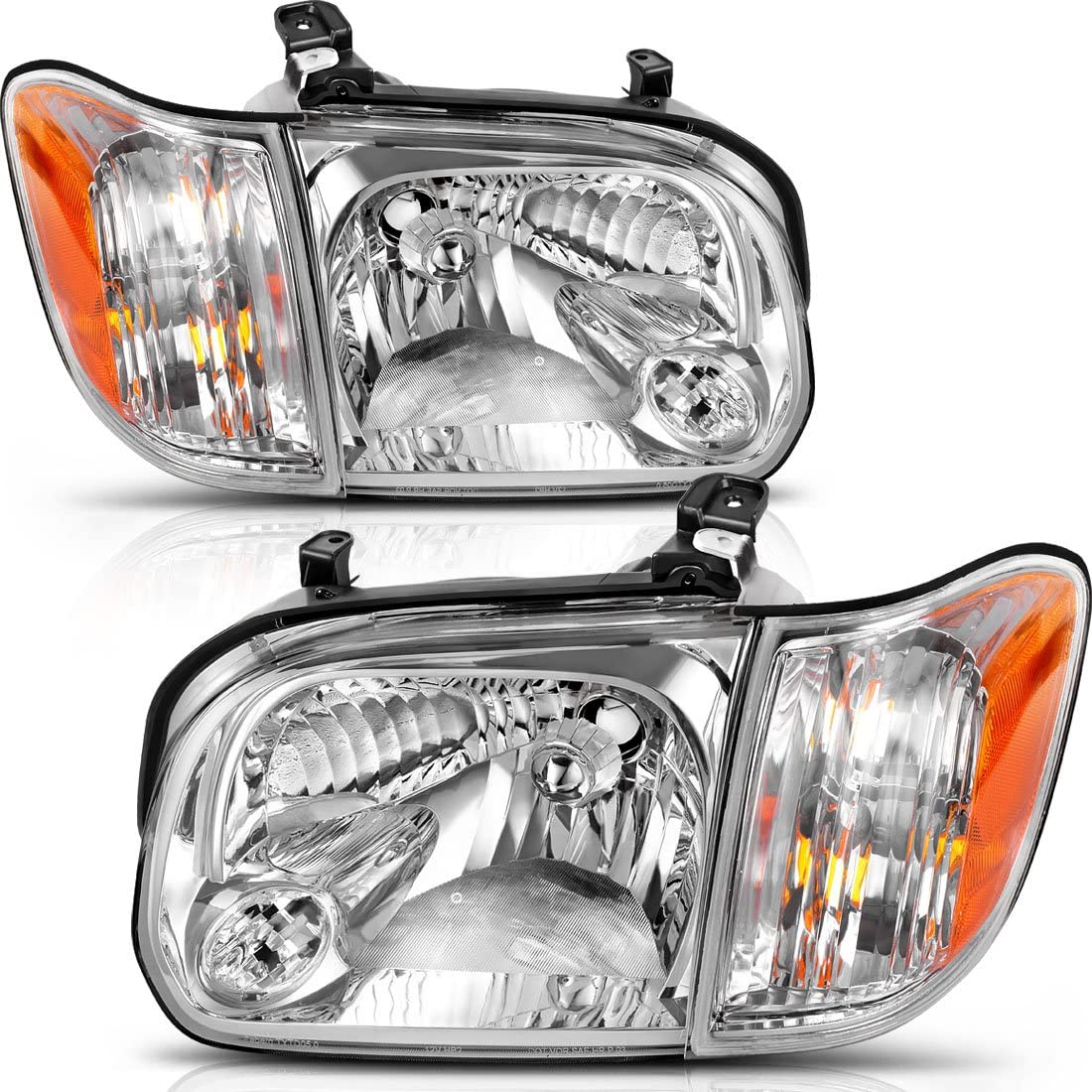 AUTOSAVER88 Headlight Assembly Compatible with 2005-2006 Toyota Tundra Double/Crew Cab, 2005-2007 Sequoia, Chrome Housing Clear Lens (Not suitable for Regular Cab and Assess Cab)