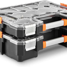 VonHaus Set of 2X Interlockable Heavy Duty Tool Storage Box 18" Small Parts Organizer with Removable and Adjustable Compartments for Hardware, Arts, Crafts, Tools and Parts