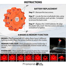 LED Road Flares Emergency Lights - Roadside Warning Car Safety Flare Kit for Vehicles & Marine Boat | Rescue Beacon Disc Pack with Discs & Window Hammer Seatbelt Cutter & Gloves & Bag by Promondi (8)