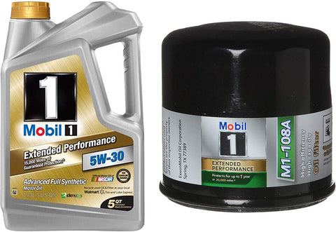 Mobil 1 5W-30 Extended Performance Full Synthetic Motor Oil, 5-Quart, Single Bundle M1-108A Extended Performance Oil Filter
