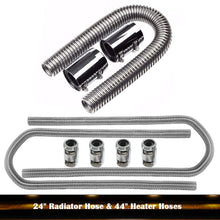 24" Radiator Hose & 44" Heater Hoses w/Chrome Clamp Covers Kit Stainless Steel