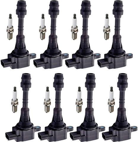 ENA Set of 8 Platinum Spark Plugs and 8 Ignition Coils compatible with 2004 2005 2006 Nissan QX56 Titan and 2005 2006 Armada 5.6L UF510