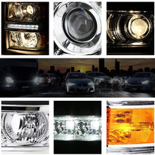 LED DRL Projector Headlight Assembly Compatible with Chevy Silverado 14-15 Headlamps with Chrome Housing Amber Corner
