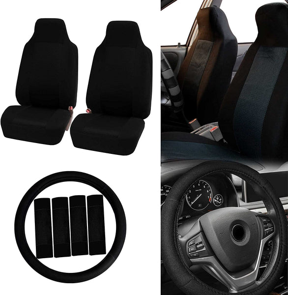 FH Group FB102102 Classic Cloth Seat Covers (Black) Front Set with Gift – Universal Fit for Cars Trucks & SUVs