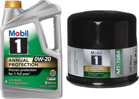 Mobil 1 Annual Protection Synthetic Motor Oil 0W-20, 5-Quart, Single Bundle M1-108A Extended Performance Oil Filter