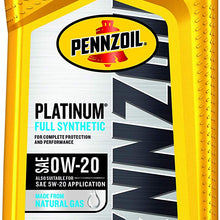 Pennzoil Platinum Full Synthetic Motor Oil (SAE, SN) 0W-20, 1 Quart - Pack of 6