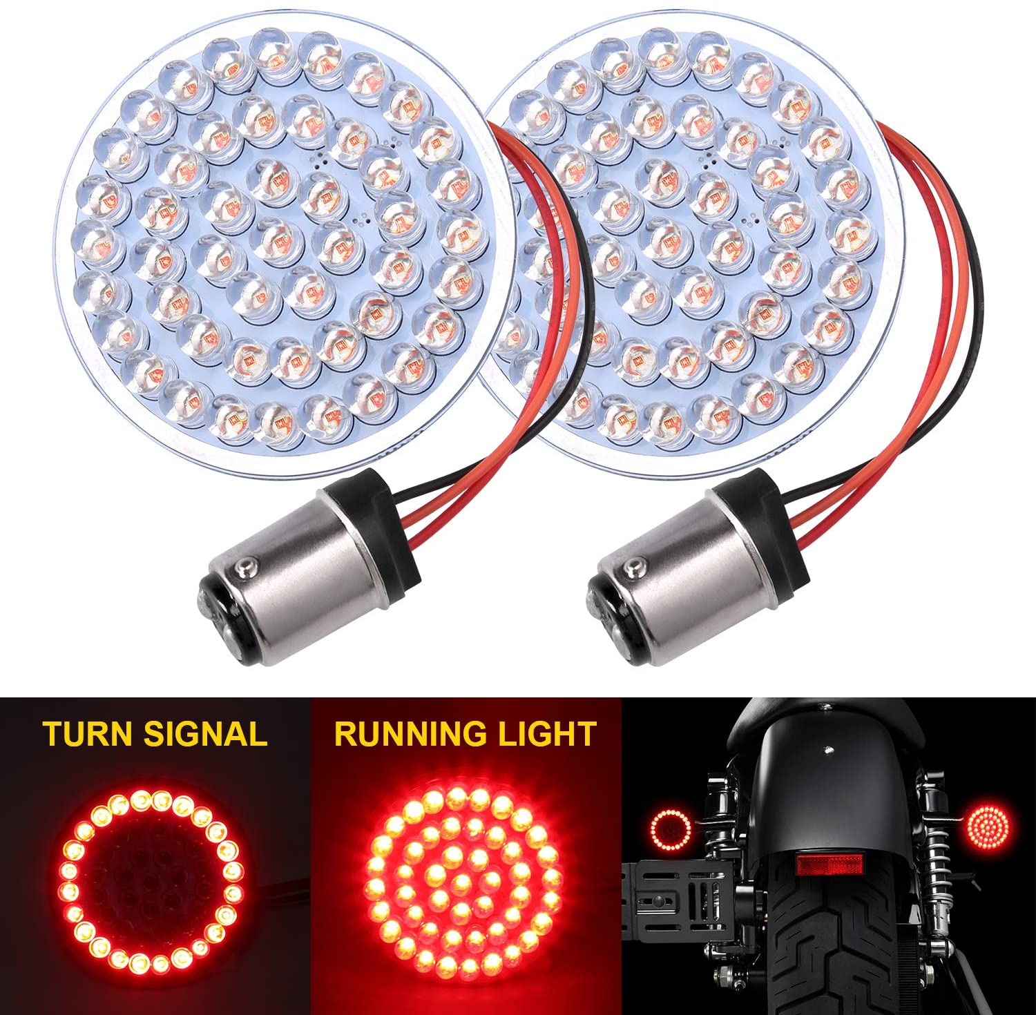 LX-LIGHT Pair 2'' Bullet Style Rear Brake Light LED Turn Signal Kit with 1157 Base for Honda Yamaha Motorcycles