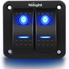 Nilight 90106B 2 Gang Rocker Switch Panel 5 Pin On Off Pre-Wired Rocker Switch Aluminum Panel Waterproof Switche Panel for 12V/24V Automotive Cars Marine Boats ATVs Trailers,2 Years Warranty