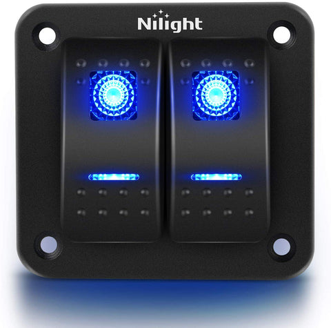 Nilight 90106B 2 Gang Rocker Switch Panel 5 Pin On Off Pre-Wired Rocker Switch Aluminum Panel Waterproof Switche Panel for 12V/24V Automotive Cars Marine Boats ATVs Trailers,2 Years Warranty