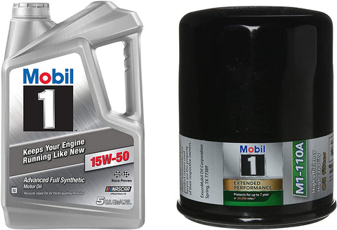 Mobil 1 Advanced Full Synthetic Motor Oil 15W-50, 5-Quart bundle with Mobil 1 M1-110A Extended Performance Oil Filter, 1-Count