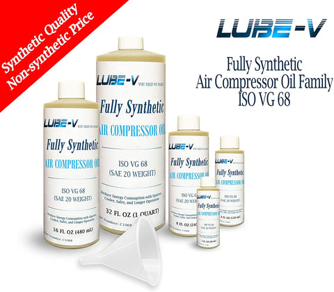 Lube-V Full Synthetic Compressor Oil Lubricant Lube, ISO 68 (SAE 20 Weight) (16 oz)
