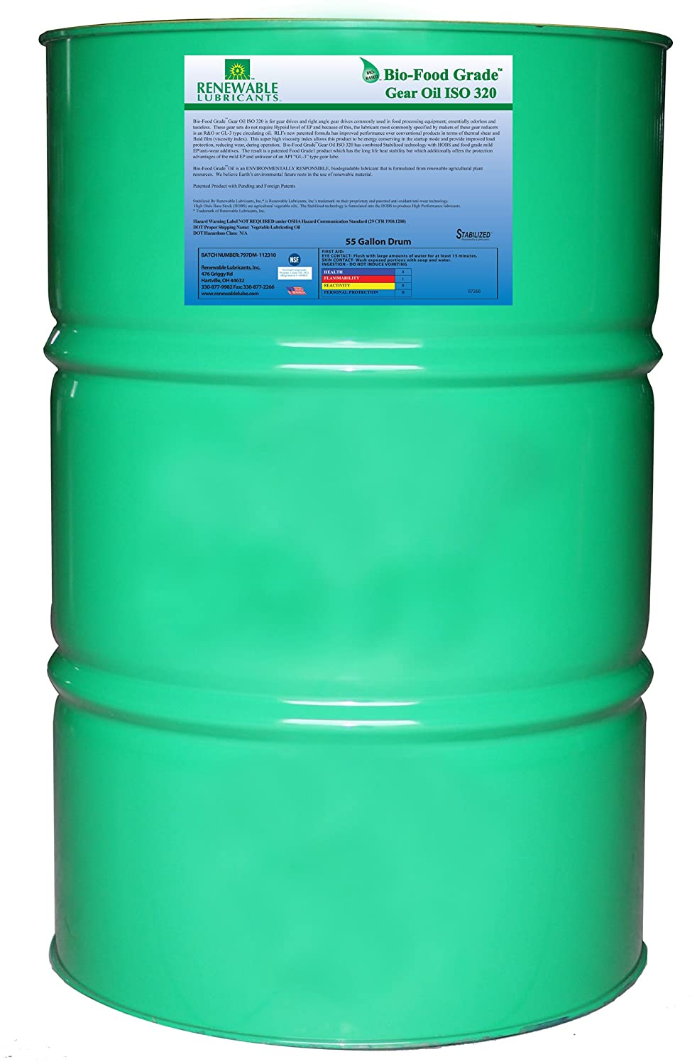 Renewable Lubricants Bio-Food Grade ISO 320 Gear Oil, 55 Gallon Drum