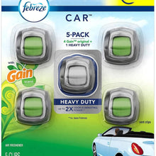 Febreze Car Air Freshener, Set of 5 Clips, 4 Gain Scent, 1 Heavy Duty
