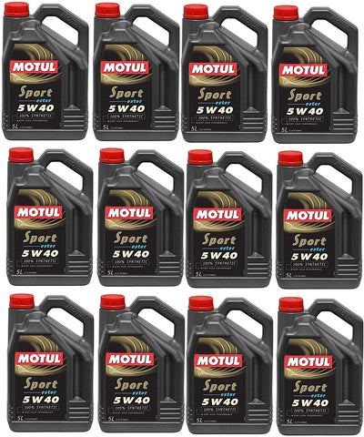 Motul 105700 Set of 12 Sport 5W-40 Motor Oil 5-Liter Bottles