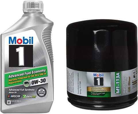 Mobil 1 Advanced Fuel Economy Full Synthetic Motor Oil 0W-30, 1-Quart, Single Bundle M1-113A Extended Performance Oil Filter