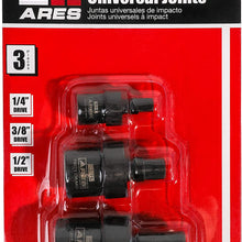 ARES 70073-3-Piece Impact Universal Joint Set - 1/4-Inch, 3/8-Inch and 1/2-Inch Drive Chrome Moly U Joint Sockets Access Hard to Reach Fasteners